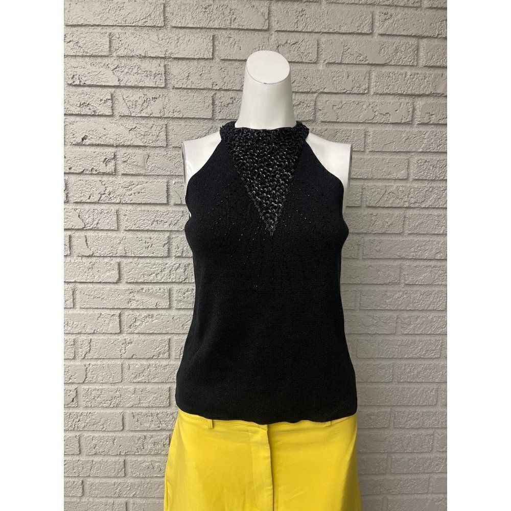Joseph A Black Silk Beaded Halter Top Size L